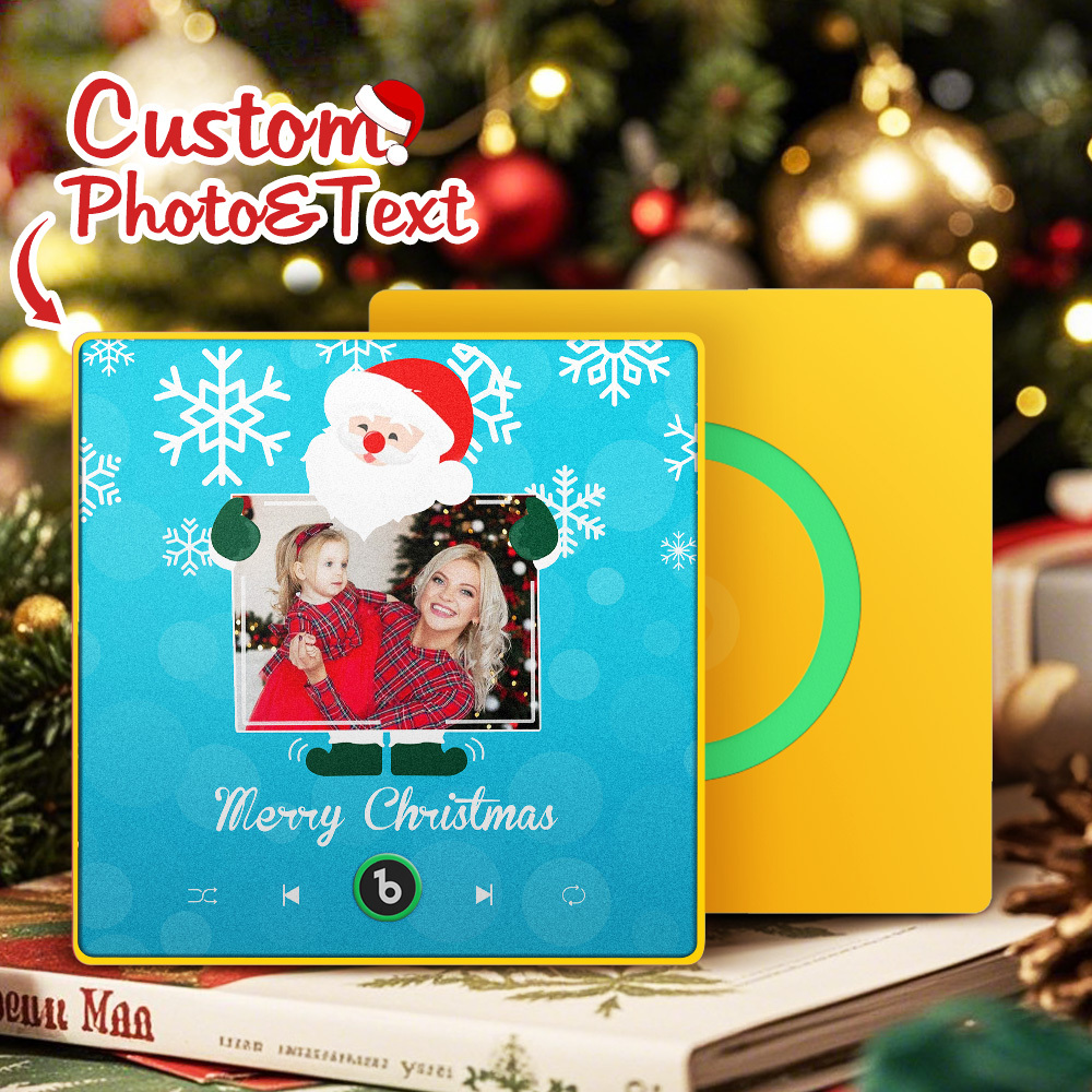 Custom Music And Photo Fridge Magnet Santa and Snowflakes Fridge Magnet for Christmas