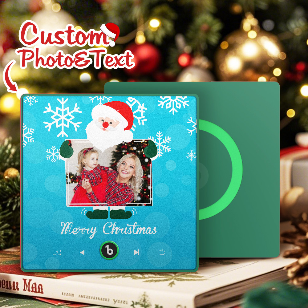 Custom Music And Photo Fridge Magnet Santa and Snowflakes Fridge Magnet for Christmas