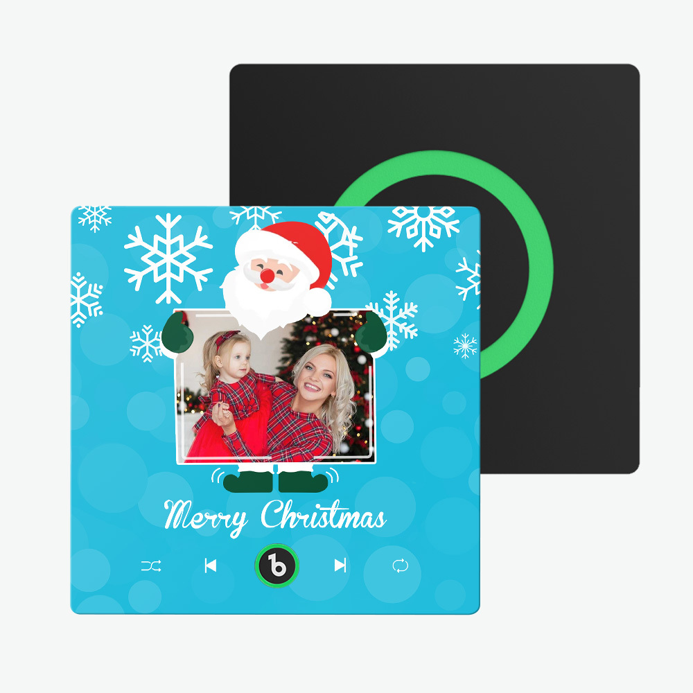 Custom Music And Photo Fridge Magnet Santa and Snowflakes Fridge Magnet for Christmas