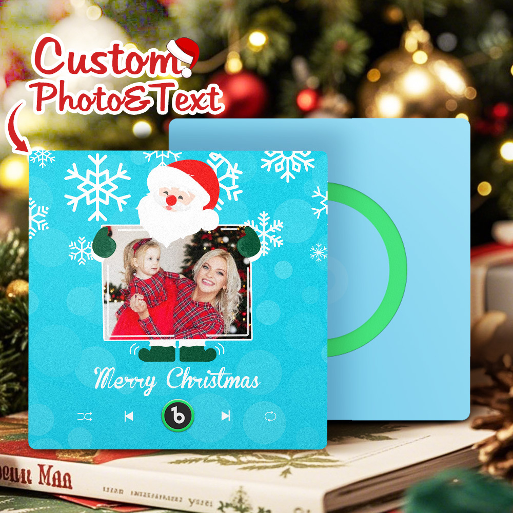 Custom Music And Photo Fridge Magnet Santa and Snowflakes Fridge Magnet for Christmas