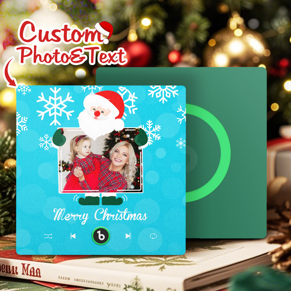 Custom Music And Photo Fridge Magnet Santa and Snowflakes Fridge Magnet for Christmas