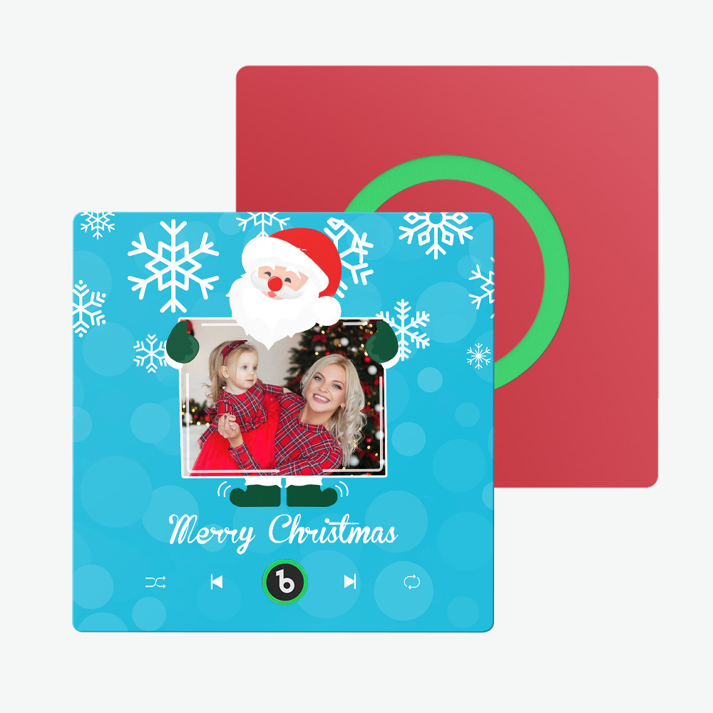 Custom Music And Photo Fridge Magnet Santa and Snowflakes Fridge Magnet for Christmas