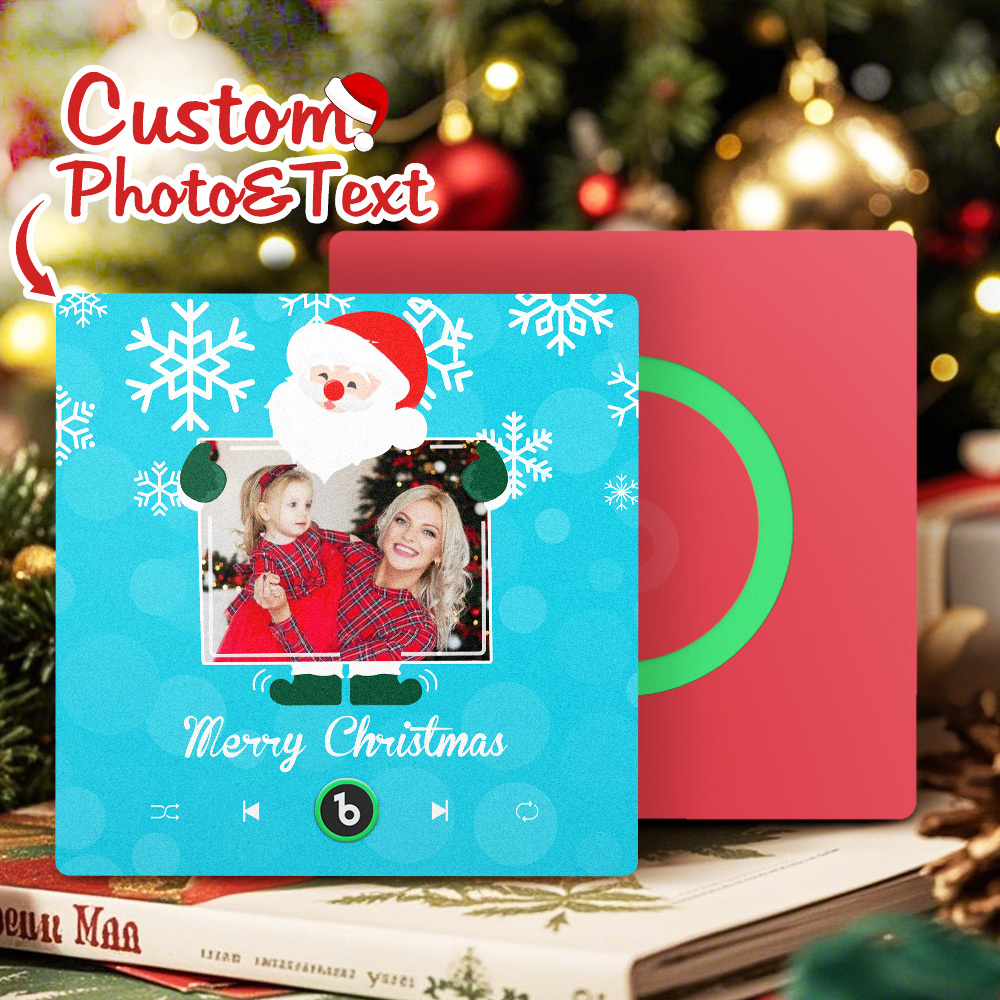 Custom Music And Photo Fridge Magnet Santa and Snowflakes Fridge Magnet for Christmas
