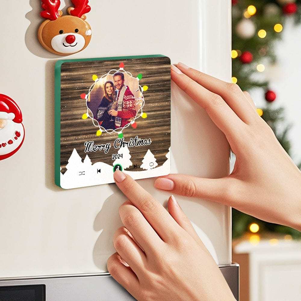 Christmas Gift Custom Music Fridge Magnet Personalized Photo Colorful Fame Fridge Magnet Christmas String Light - Fridgebeats