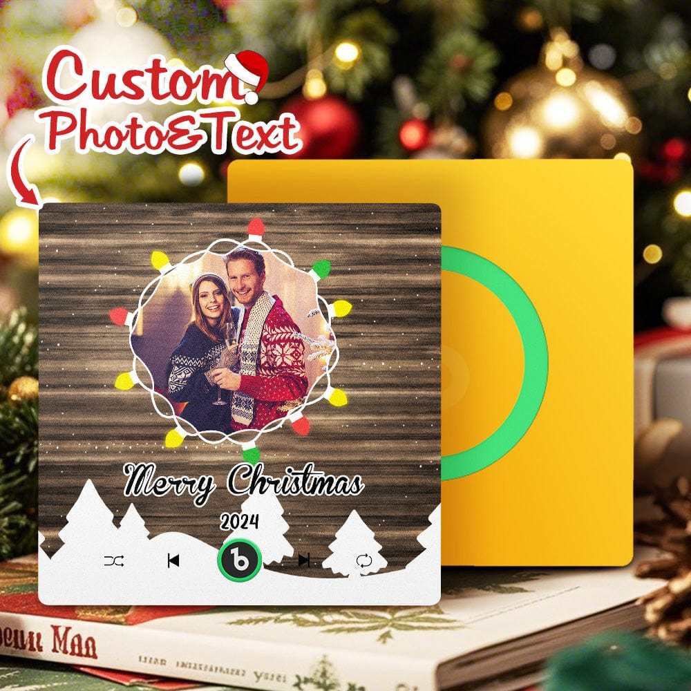 Christmas Gift Custom Music Fridge Magnet Personalized Photo Colorful Fame Fridge Magnet Christmas String Light - Fridgebeats