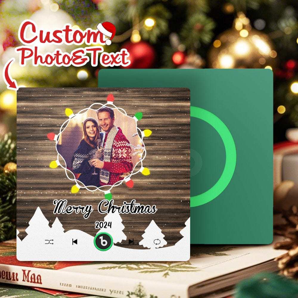 Christmas Gift Custom Music Fridge Magnet Personalized Photo Colorful Fame Fridge Magnet Christmas String Light - Fridgebeats