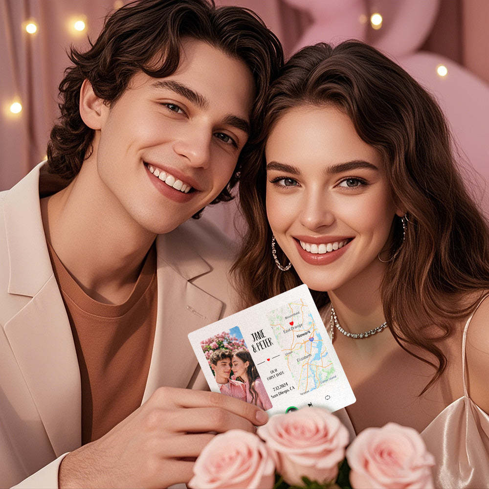 Custom Music Fridge Magnet with Photo and Map Upgraded Music Fridge Magnet Valentine's Gifts Our First Date - Fridgebeats