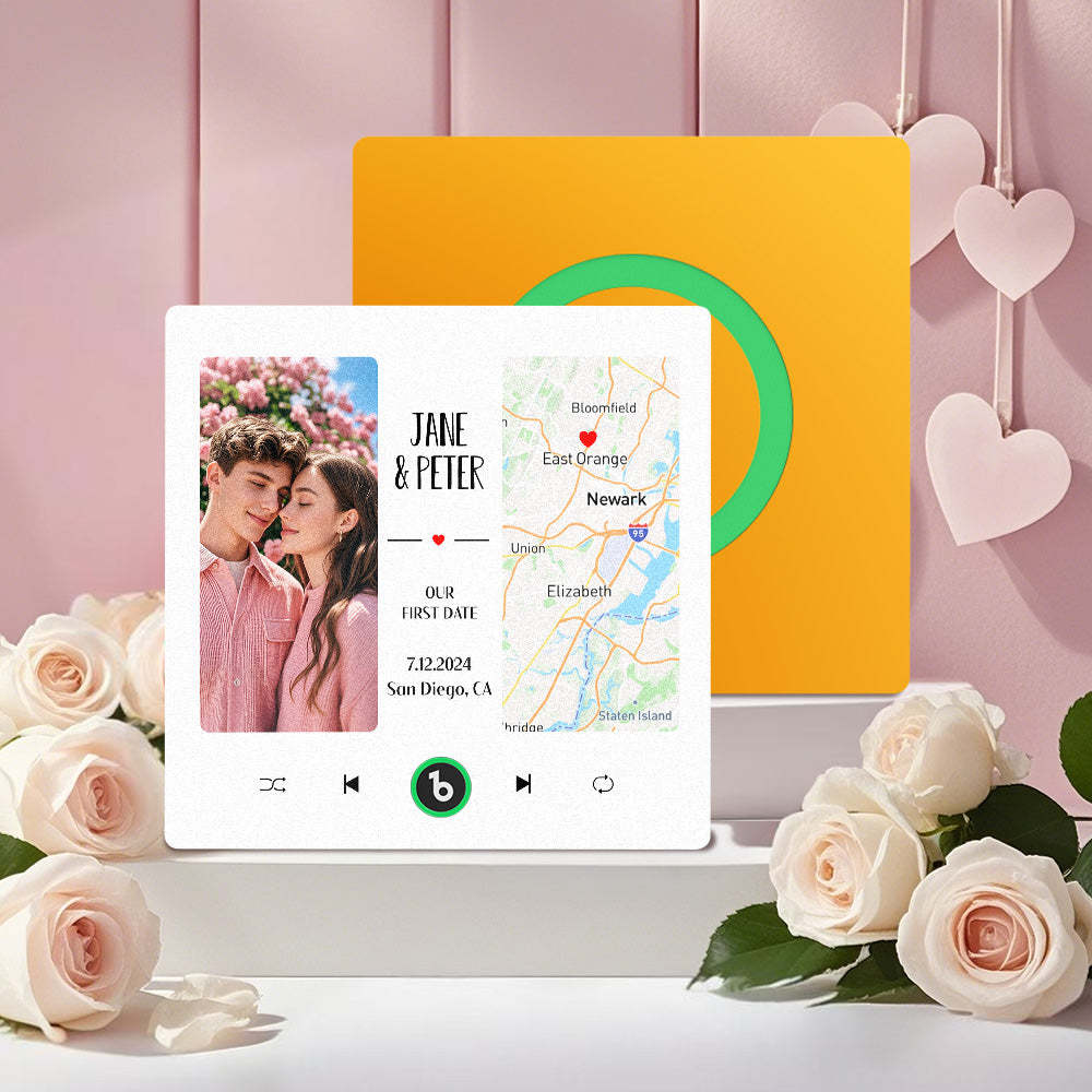 Custom Music Fridge Magnet with Photo and Map Upgraded Music Fridge Magnet Valentine's Gifts Our First Date - Fridgebeats