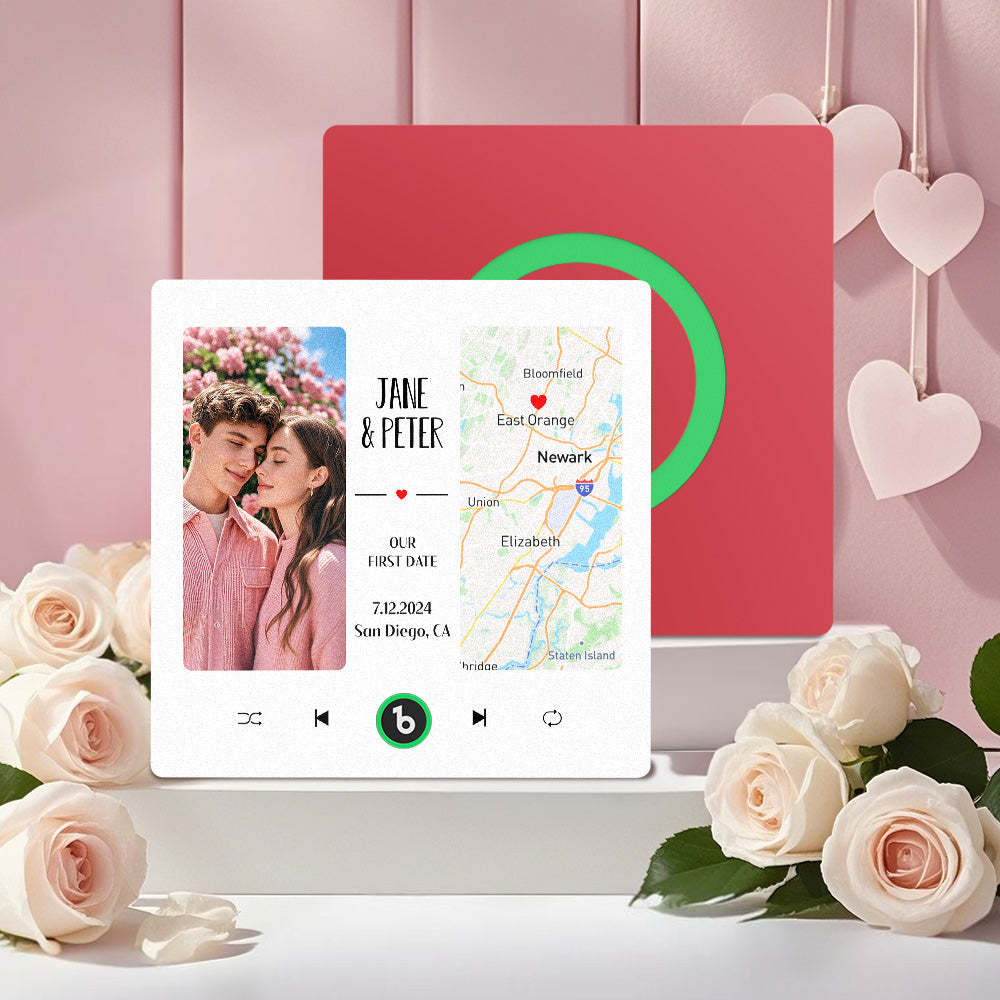 Custom Music Fridge Magnet with Photo and Map Upgraded Music Fridge Magnet Valentine's Gifts Our First Date - Fridgebeats