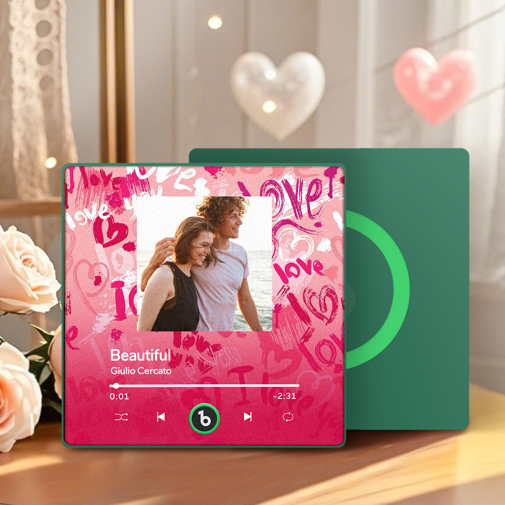 Personalized Music Fridge Magnet Pink Blue Valentine Gift Album Fridge Magnet Music Wall Photo Sticker Music Movement That Can Be Played Gift for Couple - MyCustomBrickFigures