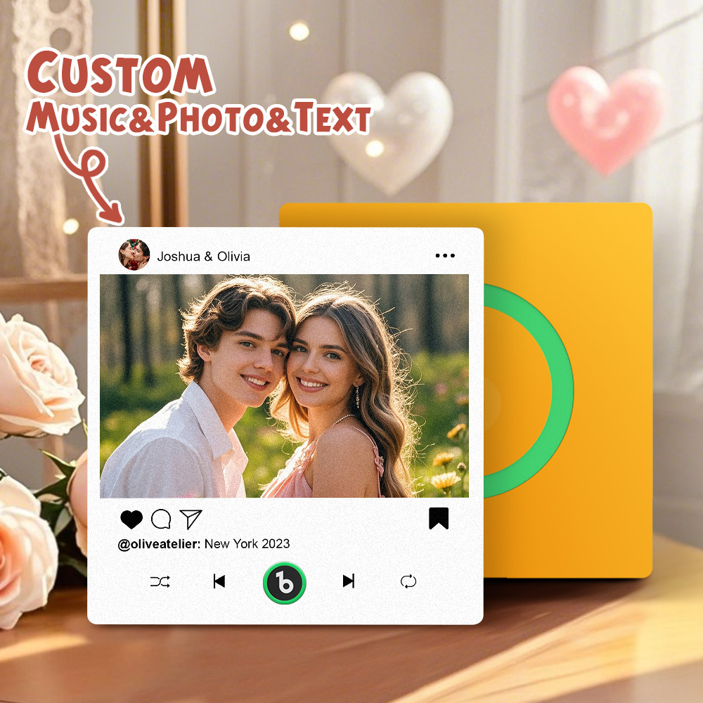 Custom Music Fridge Magnets Valentine's Day Gifts Custom Music Fridge Magnet Colorful Frame Album Fridge Magnet Can Play Songs Gift for Couple - Fridgebeats