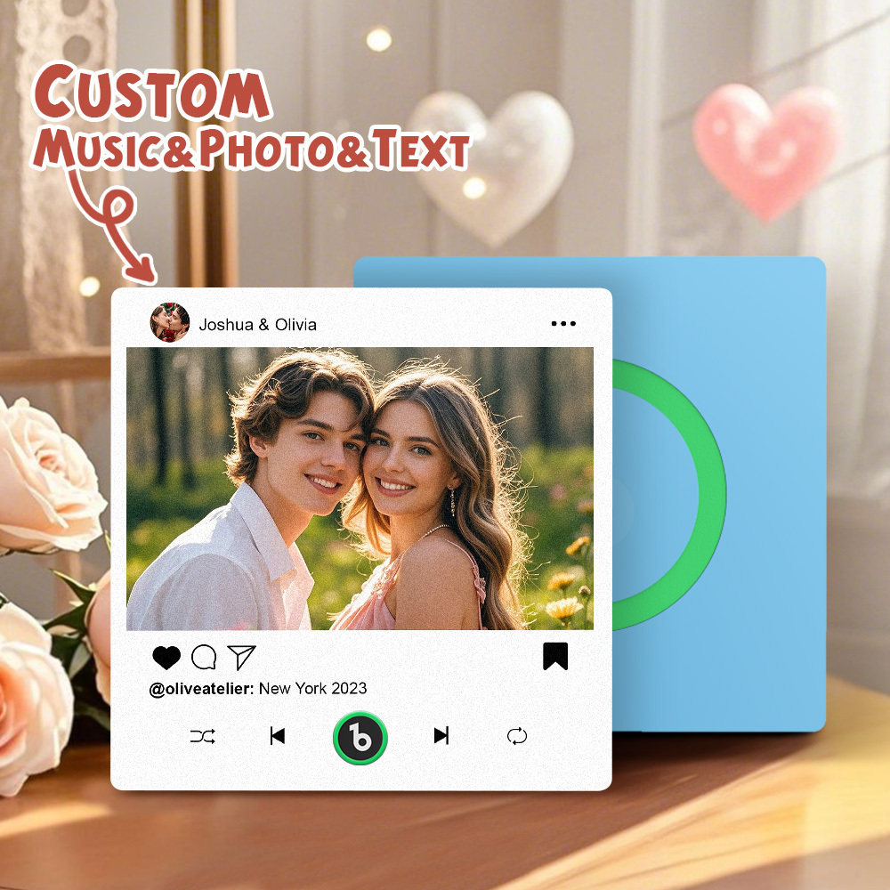 Custom Music Fridge Magnets Valentine's Day Gifts Custom Music Fridge Magnet Colorful Frame Album Fridge Magnet Can Play Songs Gift for Couple - Fridgebeats