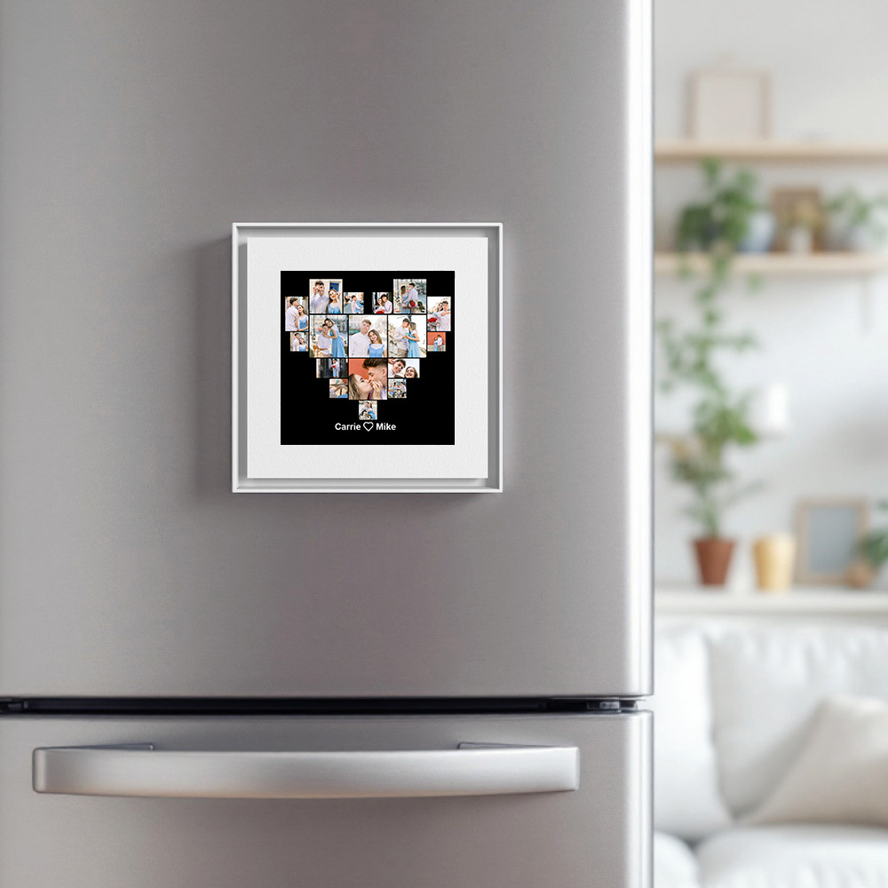 Custom Music Fridge Magnet Personalized Heart Multi Photos Can Customize 1-6 Frame Art and Songs
