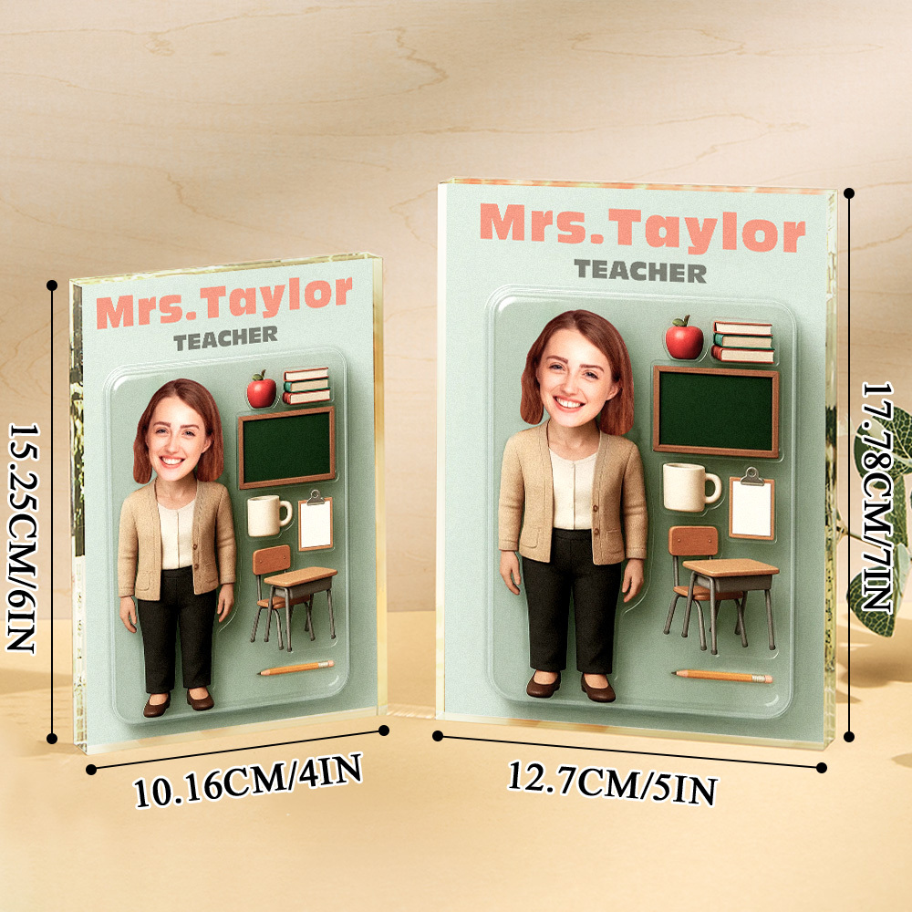 Personalized 3D Effect Teacher Action Figure Customizable Head Packaging Custom Acrylic Block Plaque Gift For Teacher - Giftlab