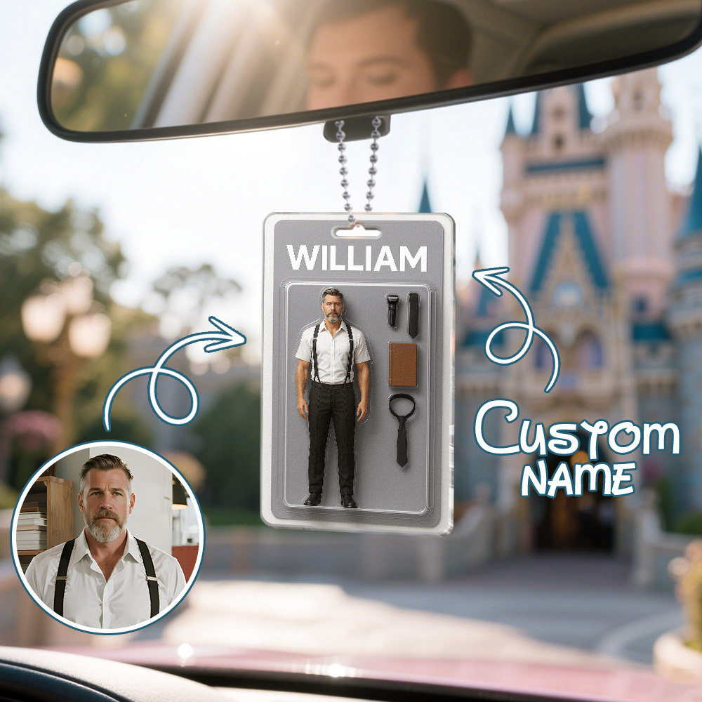 Fully Body Customizable 3D Effect Action Figure Pack Packaging Toy Box Style Art Gift Personalized Acrylic Car Hanger Gift for Dad Father's Day Gift