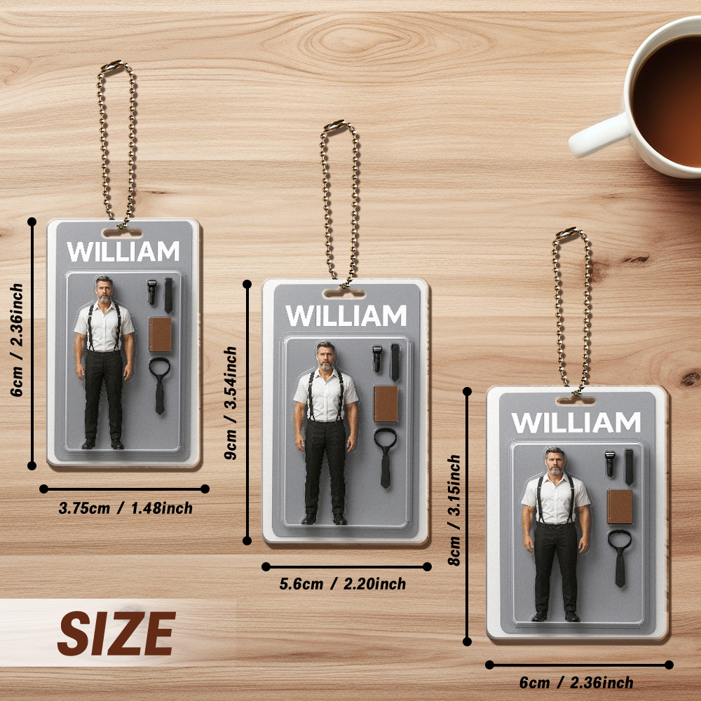 Fully Body Customizable 3D Effect Action Figure Pack Packaging Toy Box Style Art Gift Personalized Acrylic Car Hanger Gift for Dad Father's Day Gift