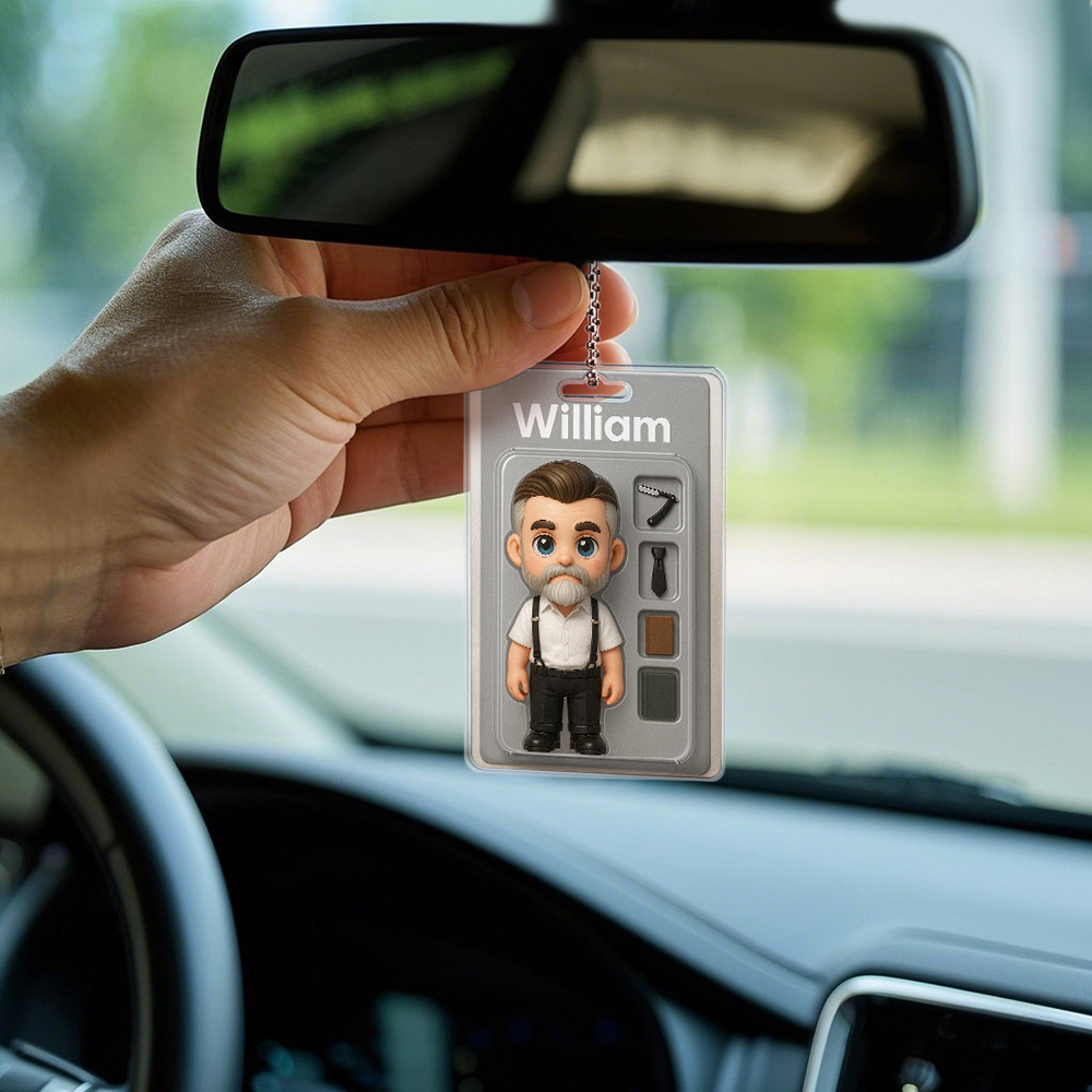 Fully Body Customizable 3D Effect Action Figure Pack Packaging Toy Box Style Art Gift Personalized Acrylic Car Hanger Gift for Dad Father's Day Gift