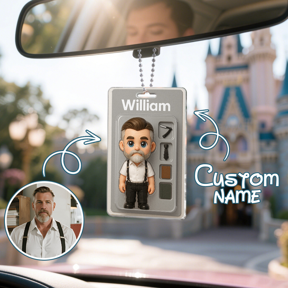 Fully Body Customizable 3D Effect Action Figure Pack Packaging Toy Box Style Art Gift Personalized Acrylic Car Hanger Gift for Dad Father's Day Gift