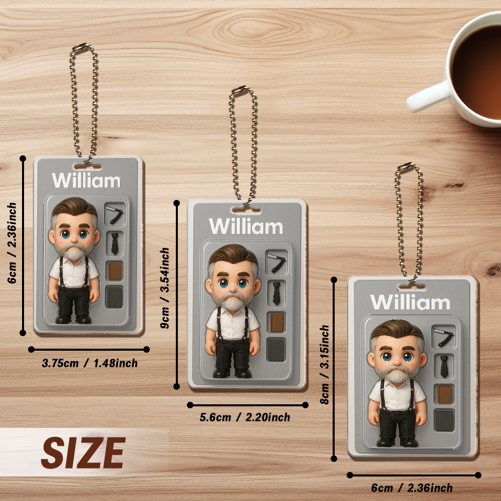 Fully Body Customizable 3D Effect Action Figure Pack Packaging Toy Box Style Art Gift Personalized Acrylic Car Hanger Gift for Dad Father's Day Gift