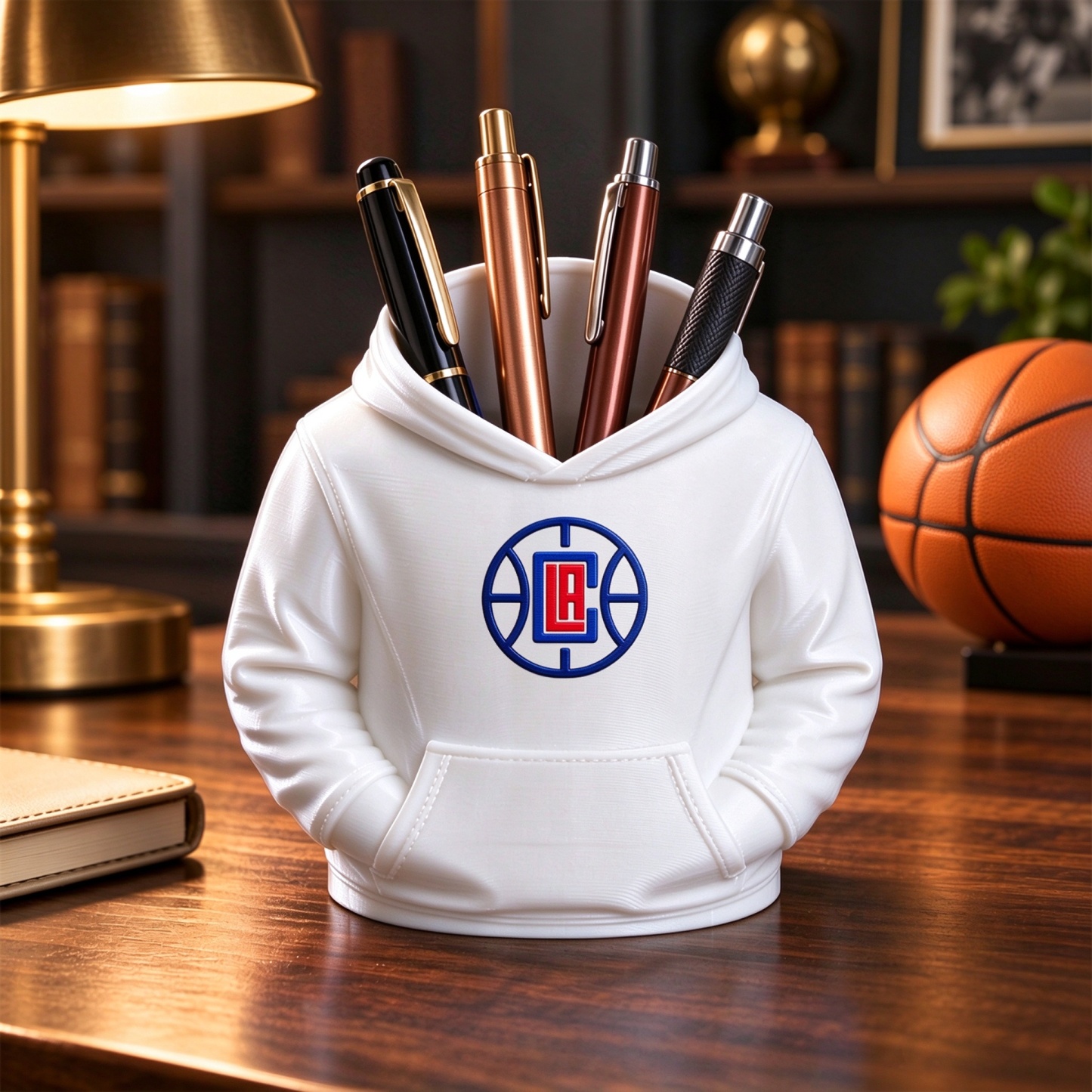 Basketball Hoodie Desk Organizer, Pen Pencil and Utensil Holder Fan Gift - MyCustomBrickFigures