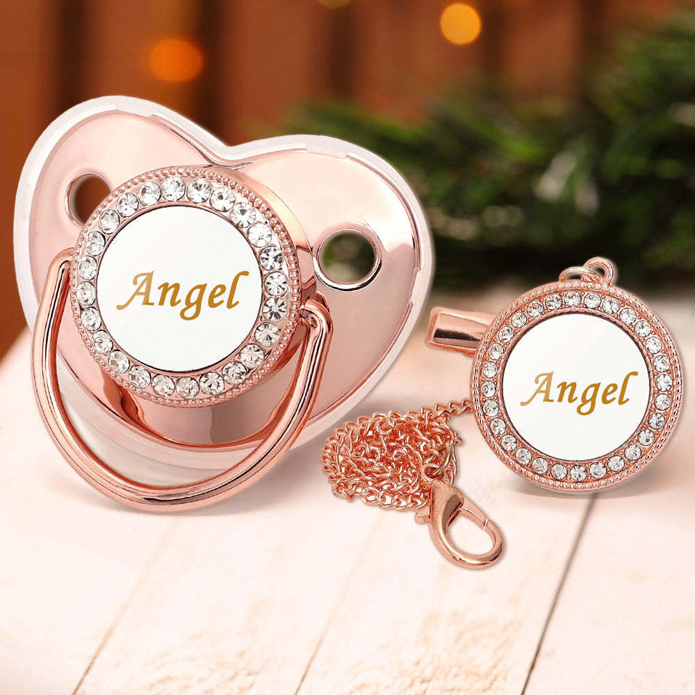 Custom Name Bling Pacifier and Pacifier Clip Set Personalized Glitter Crystal Bling Pacifier Gift for Baby - Bestchristmasgifts