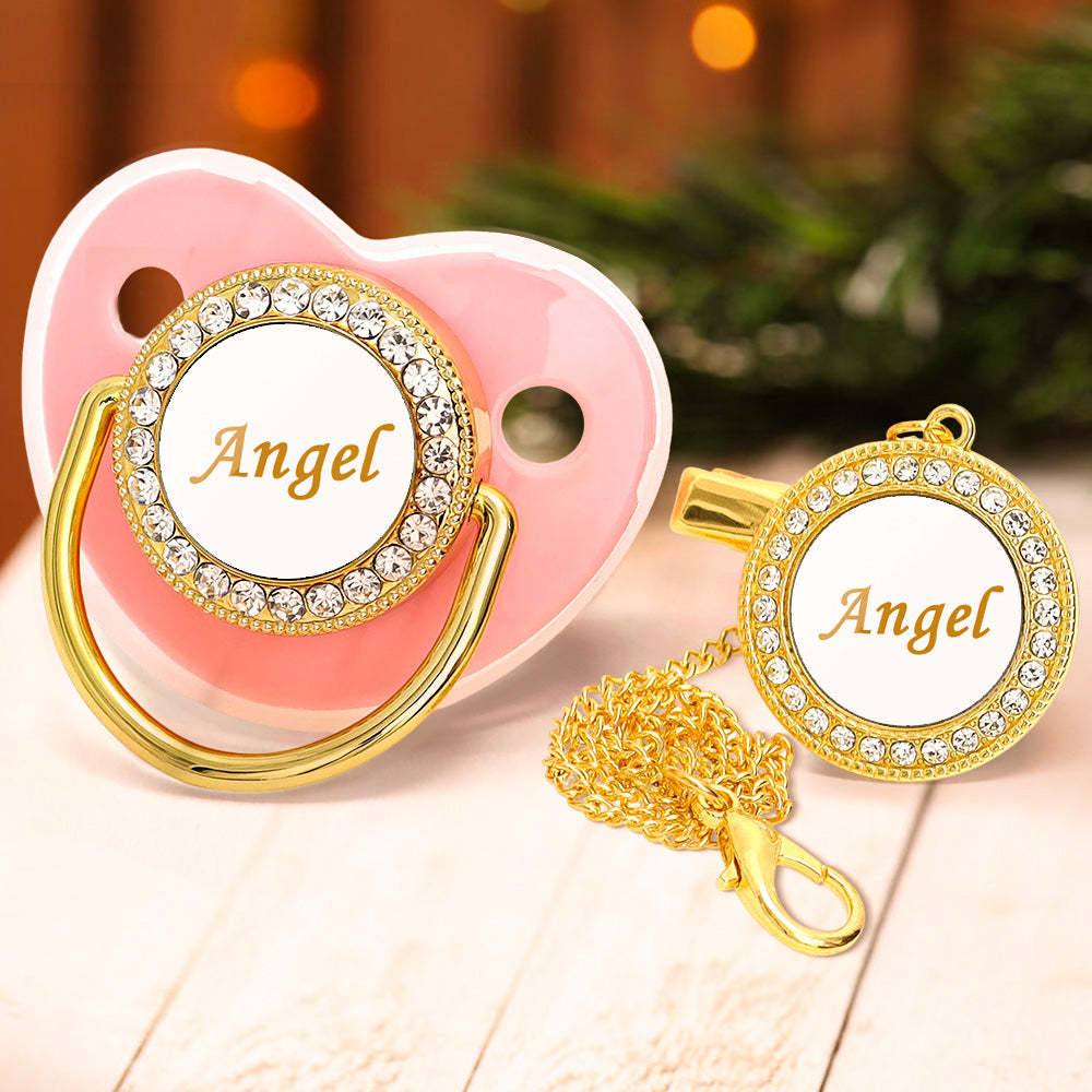 Custom Name Bling Pacifier and Pacifier Clip Set Personalized Glitter Crystal Bling Pacifier Gift for Baby - Bestchristmasgifts