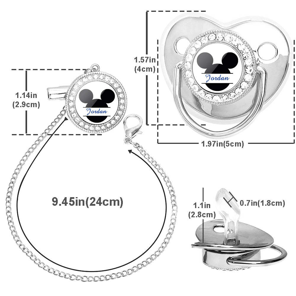 Custom Name Bling Pacifier and Pacifier Clip Set Personalized Mickey Glitter Crystal Bling Pacifier Gift for Baby - Bestchristmasgifts