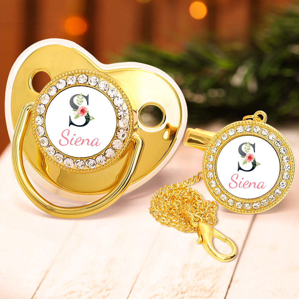 Custom Name Bling Pacifier and Pacifier Clip Set Personalized Glitter 
