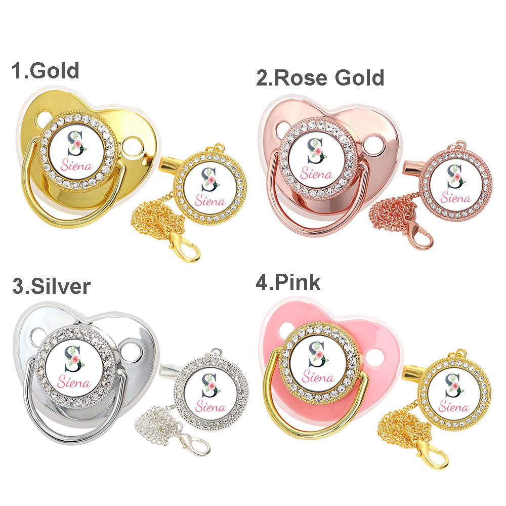 Custom Name Bling Pacifier and Pacifier Clip Set Personalized Glitter Crystal Pacifier Gift for Baby - Bestchristmasgifts