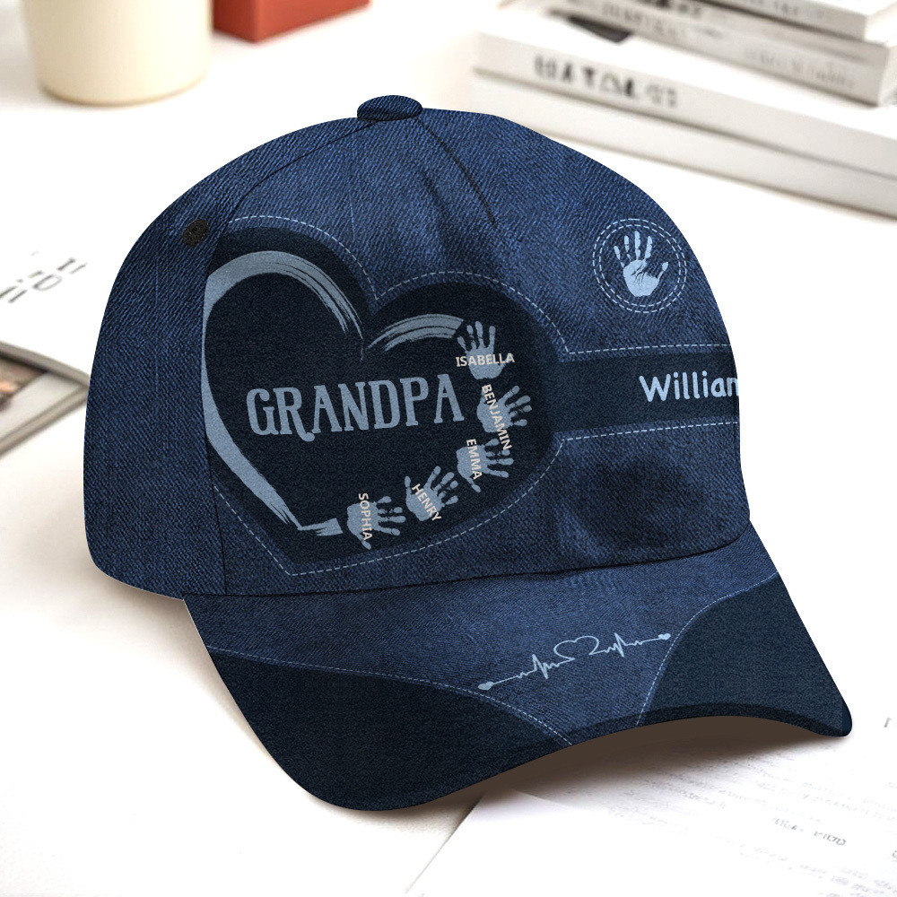 Gifts for Father Grandpa Dad Kids Handprints - Personalized Classic Cap