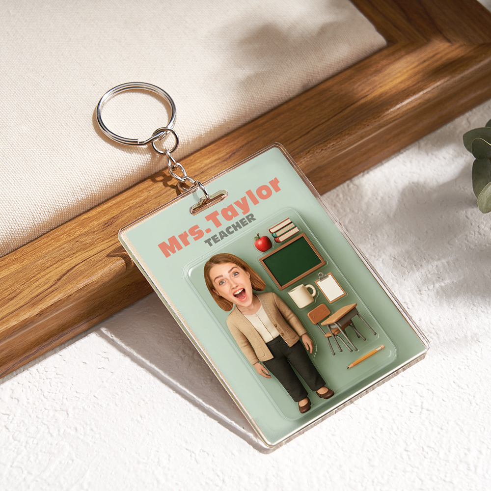 Custom 3D Effect Action Figure Customizable Head Packaging Toy Box Style Art Gift Personalized 2D Printing Acrylic Keychain Creative Gift for Teacher - Giftlab