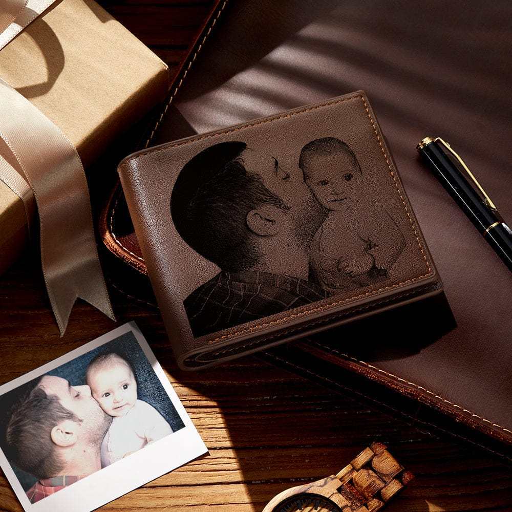 Custom Photo Engraved Leather Wallet Father's Day Gift for Dad - Giftlab
