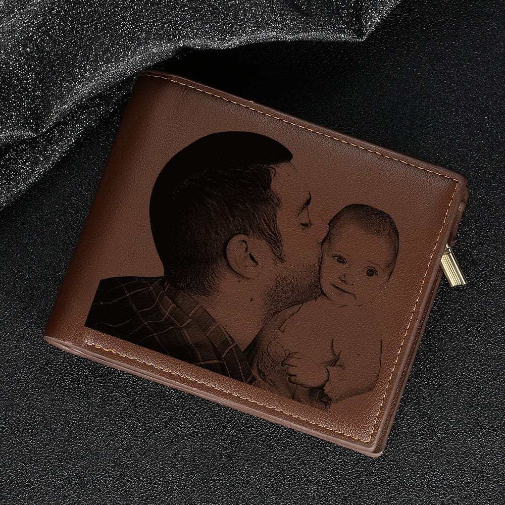 Custom Photo Engraved Leather Wallet Father's Day Gift for Dad - Giftlab