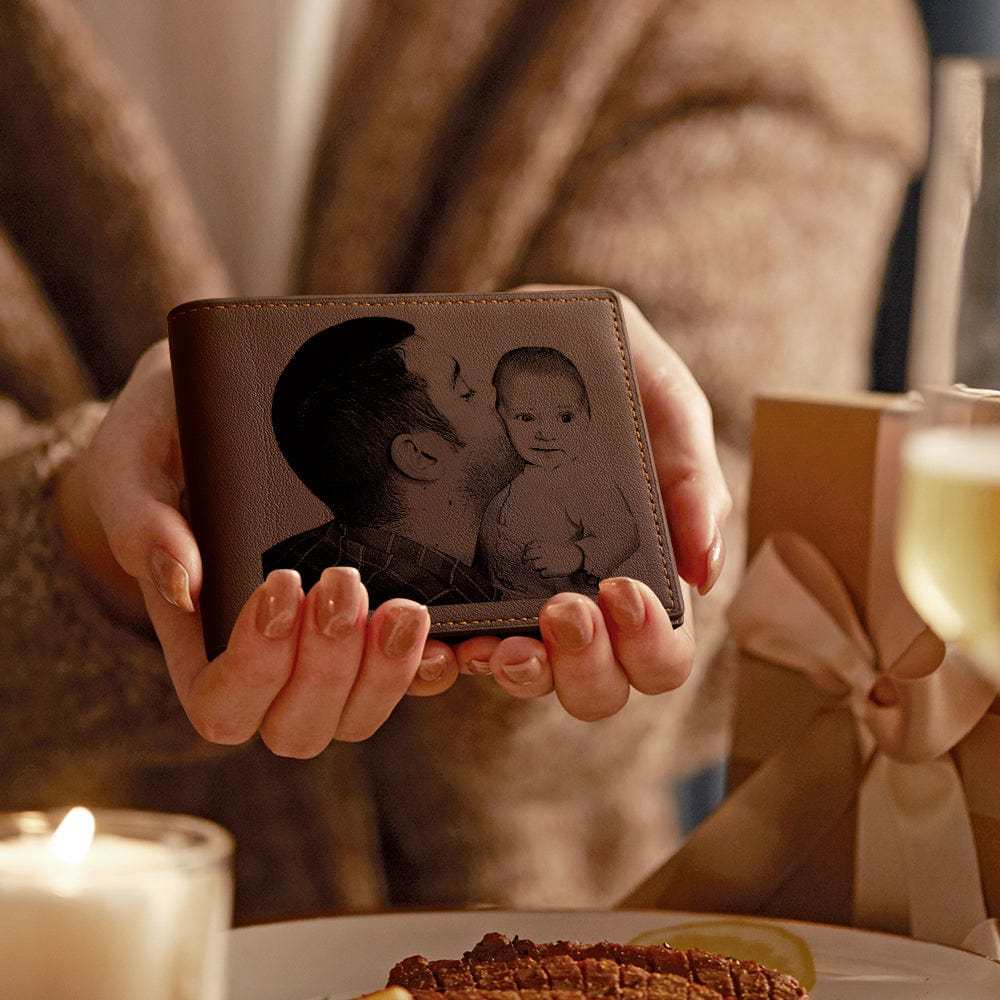 Custom Photo Engraved Leather Wallet Father's Day Gift for Dad - Giftlab