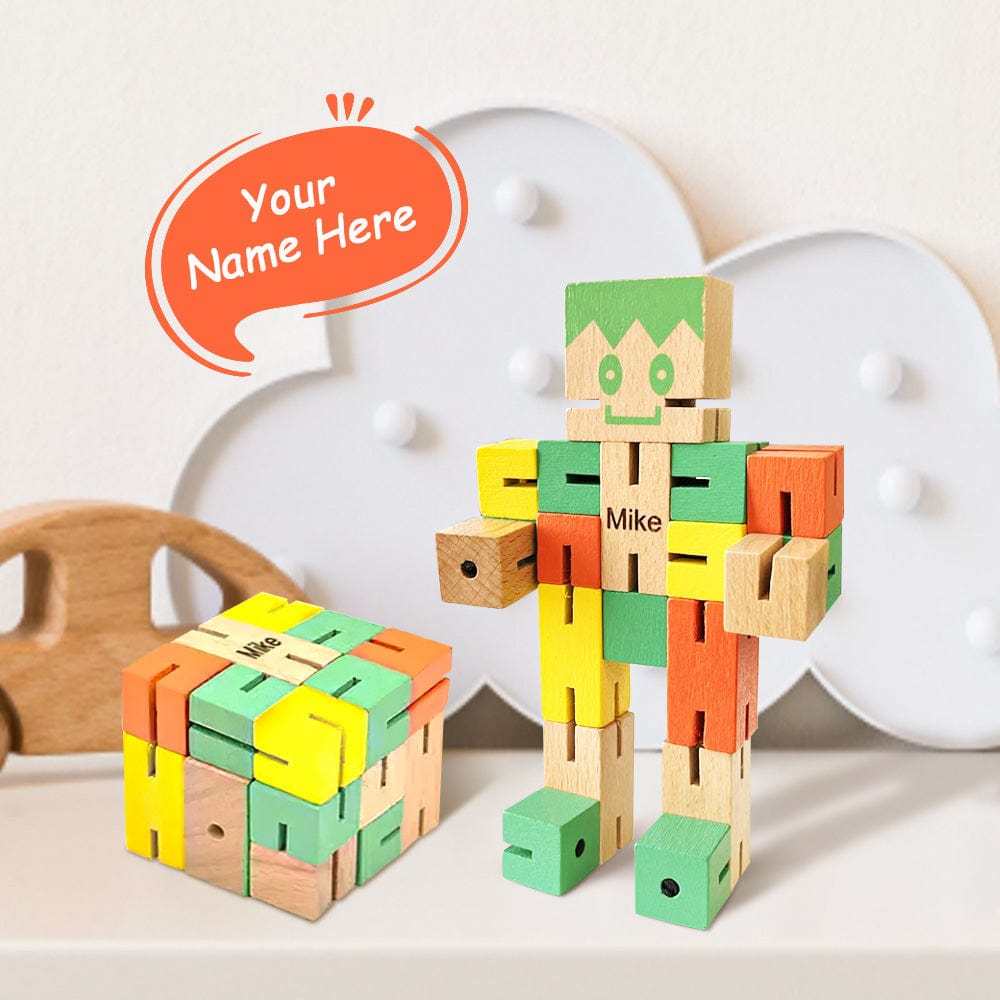 Custom Wooden Variety Rubic's Cube Robot Decompression Building Blocks Deformation Educational Toys Gift For Kids