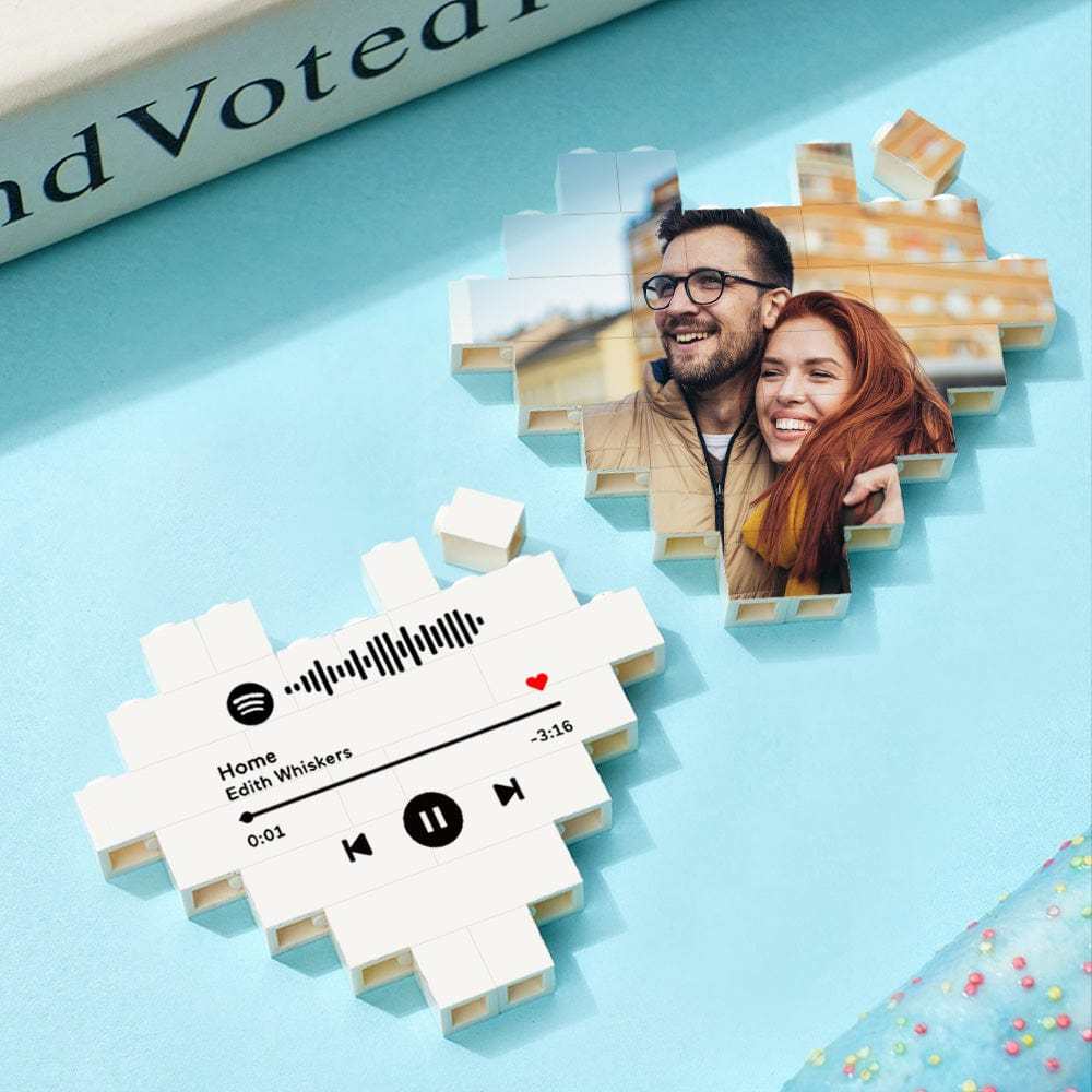 Custom Spotify Code Building Brick Personalized Photo Block Heart Shape Valentine's Day Gifts - Giftlab