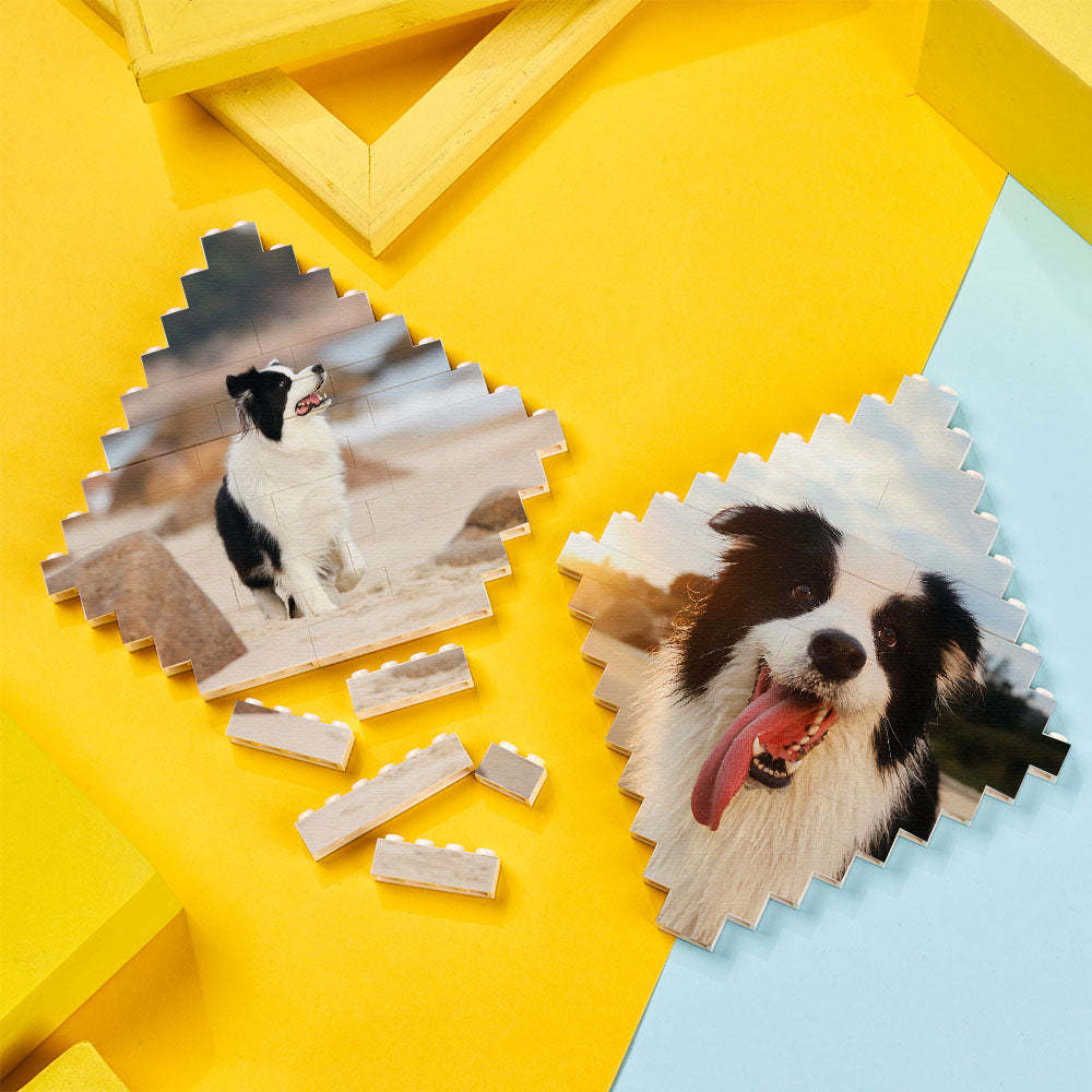 Custom Building Block Puzzle Personalized Photo Brick Lozenge Shape for Pet Lover - GiftLab