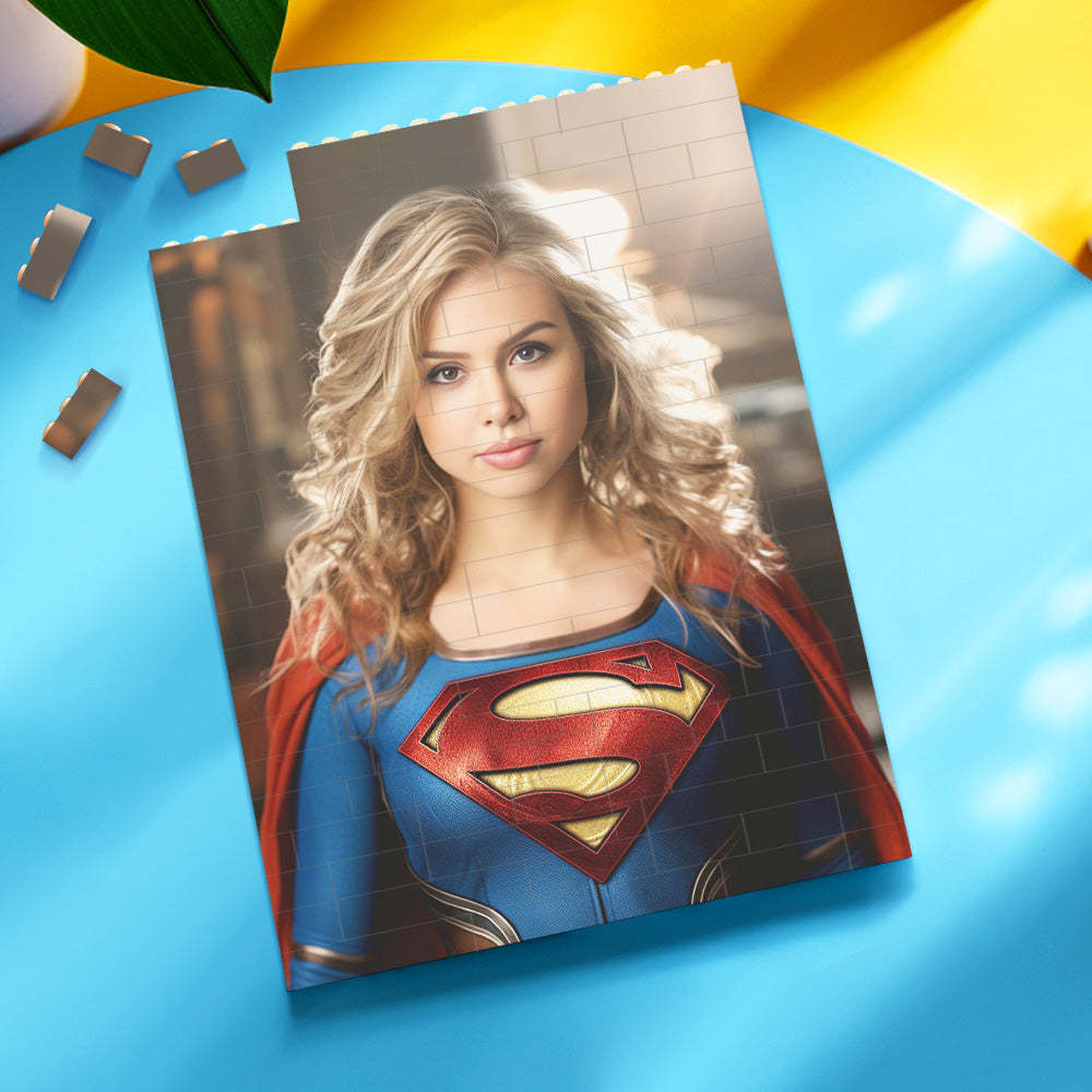 Personalized Brick Rectangle Building Photo Block Custom Face Superwoman Frame - GiftLab