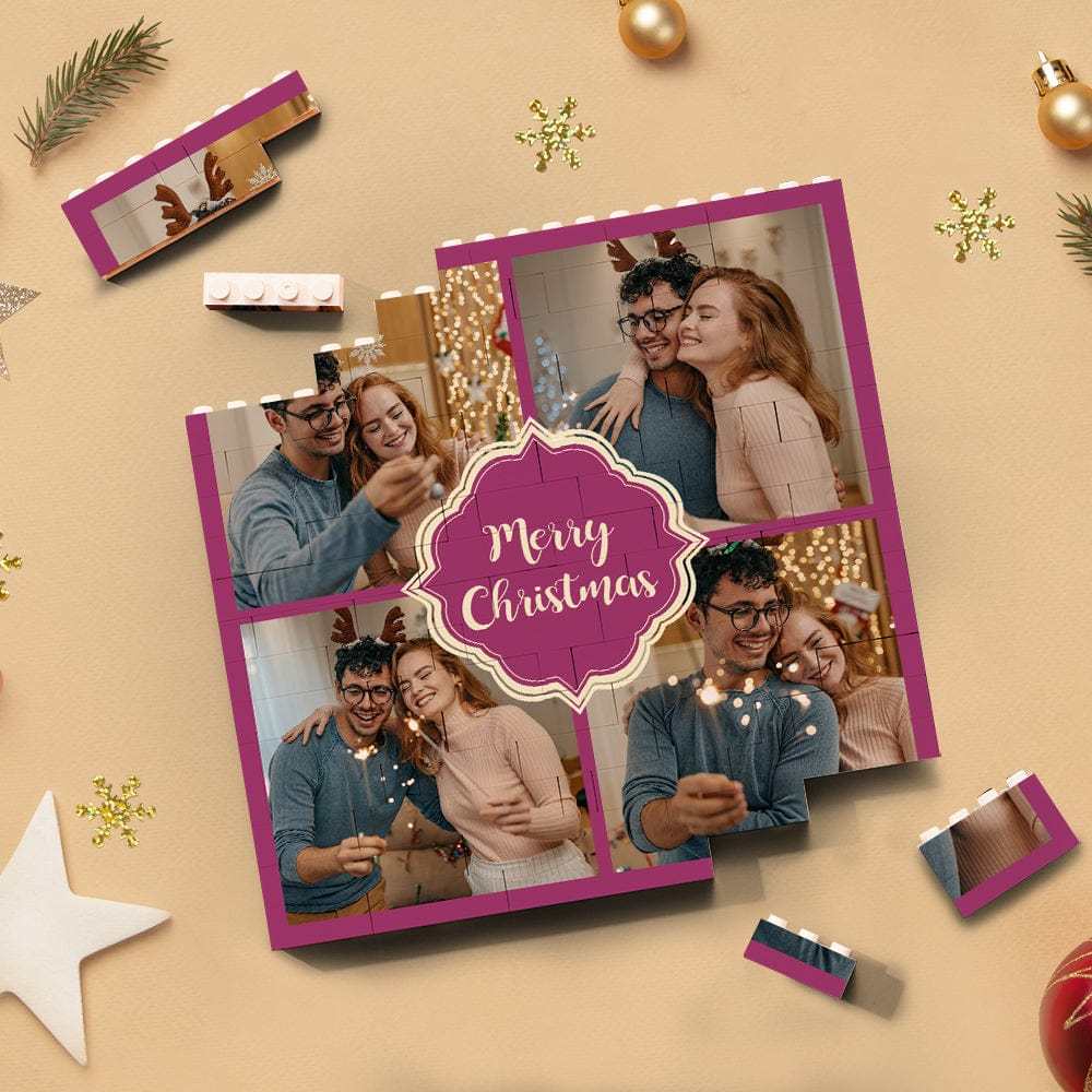 Custom Building Block Puzzle Square Couple Photo Brick Merry Christmas - Giftlab