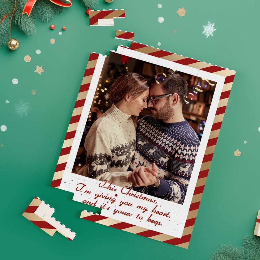 Custom Building Block Puzzle Personalized Vertical Building Photo Bricks Christmas Gift for Couple - Giftlab