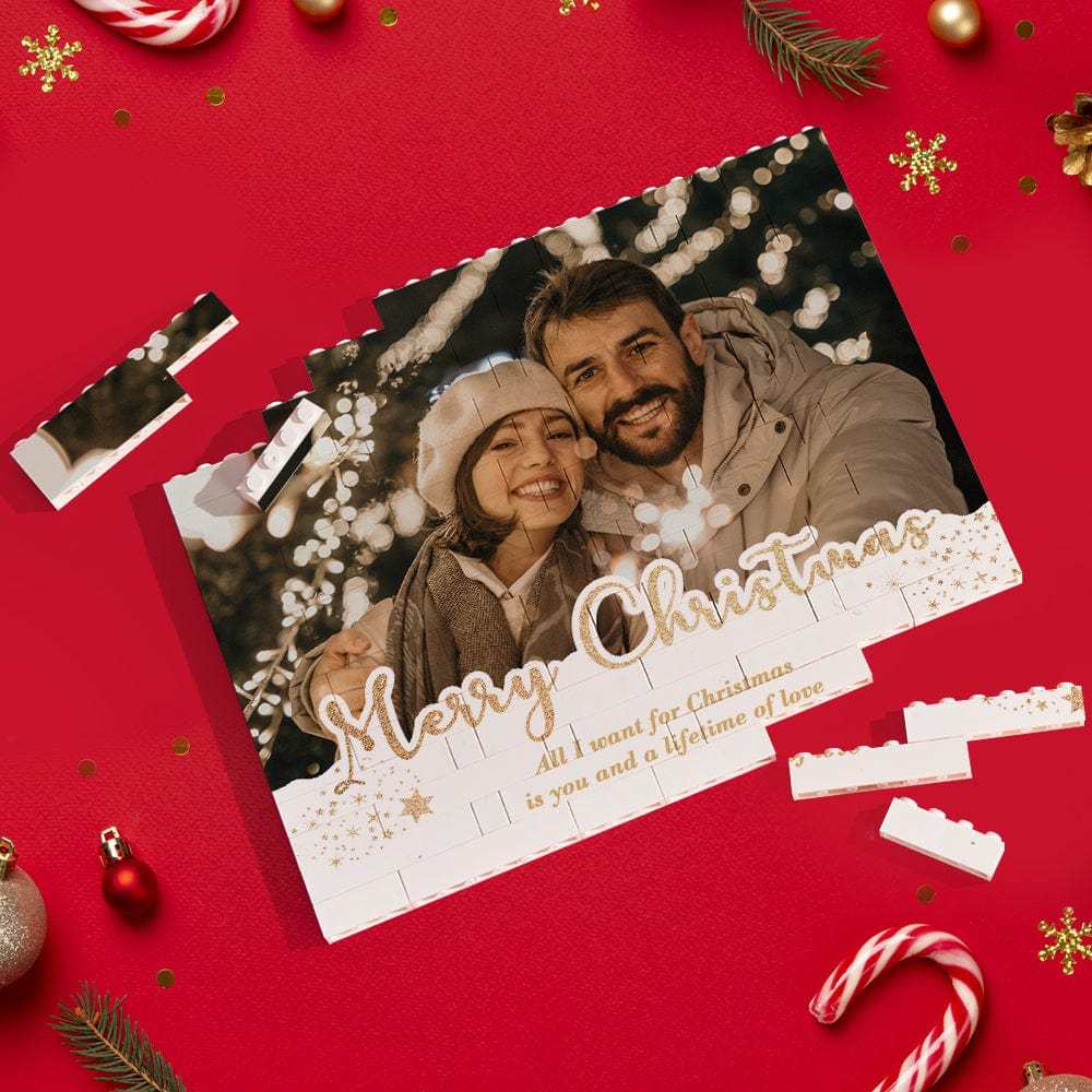 Custom Building Block Puzzle Personalized Horizontal Trio Photo Brick Christmas Gift for Lover - Giftlab