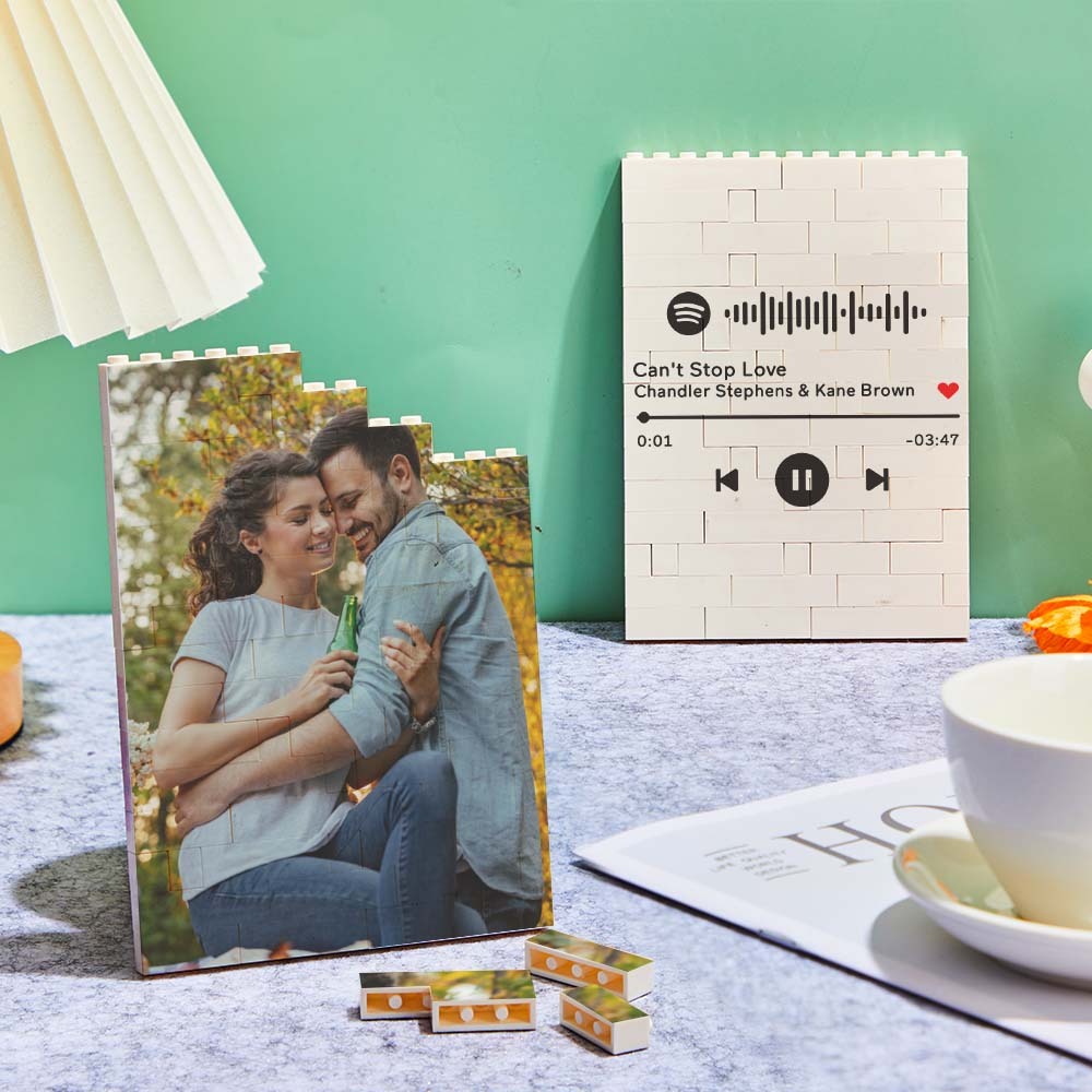 Personalized Brick Rectangle Building Photo Block Music Code Custom Text Frame - Mycustombrickheadz