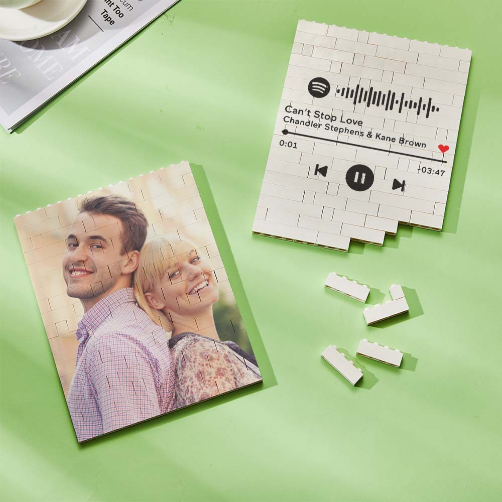 Personalized Brick Rectangle Building Photo Block Music Code Custom Text Frame - Mycustombrickheadz