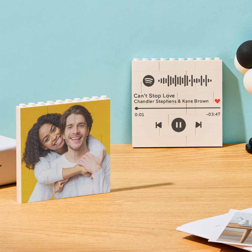 Personalized Building Brick Square Photo Block Music Code Custom Text Frame - Mycustombrickheadz
