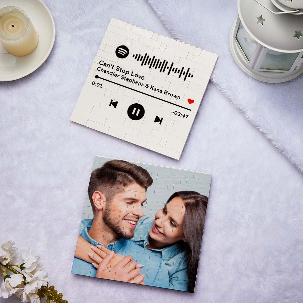 Personalized Building Brick Square Photo Block Music Code Custom Text Frame - Mycustombrickheadz