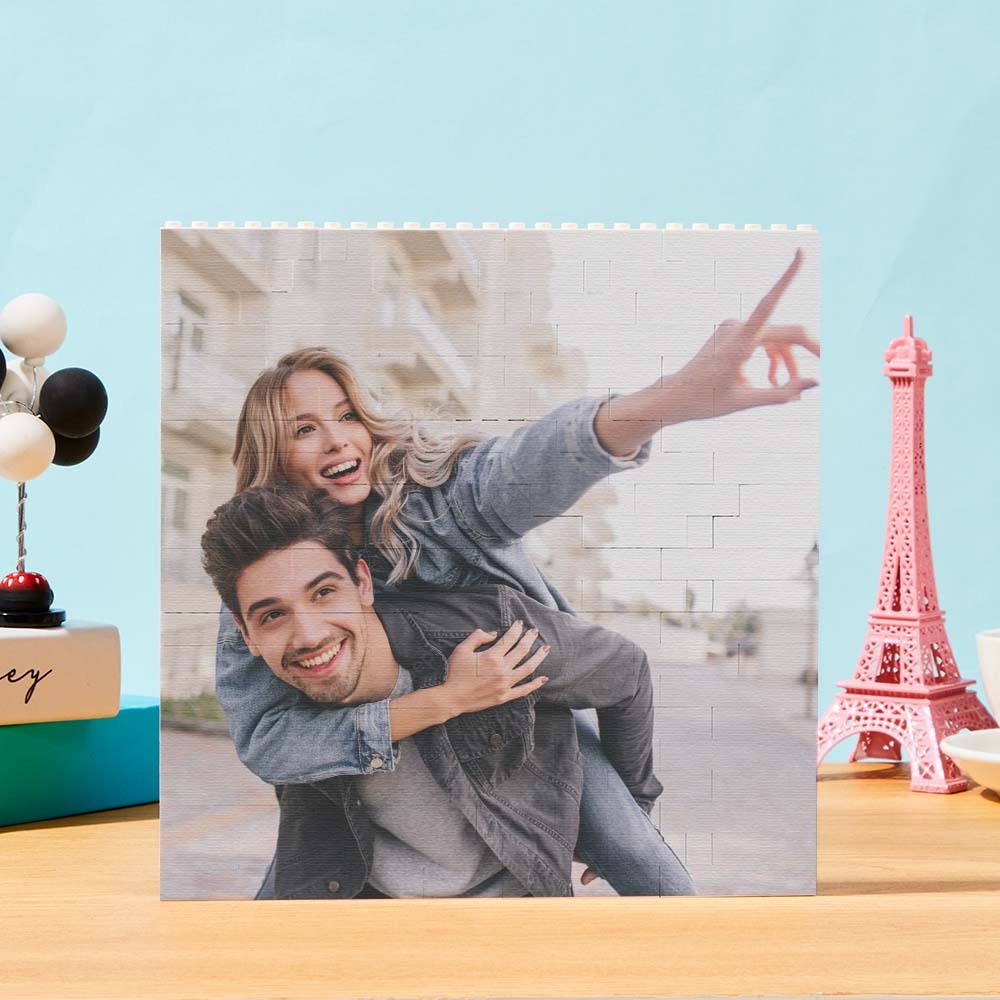 Personalized Building Brick Square Photo Block Music Code Custom Text Frame - Mycustombrickheadz