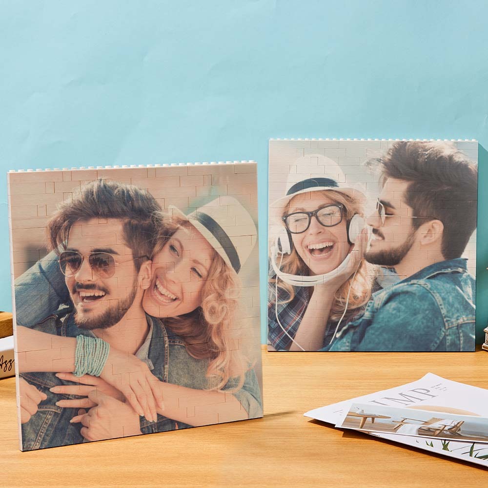 Personalized Building Brick Square Photo Block Music Code Custom Text Frame - Mycustombrickheadz