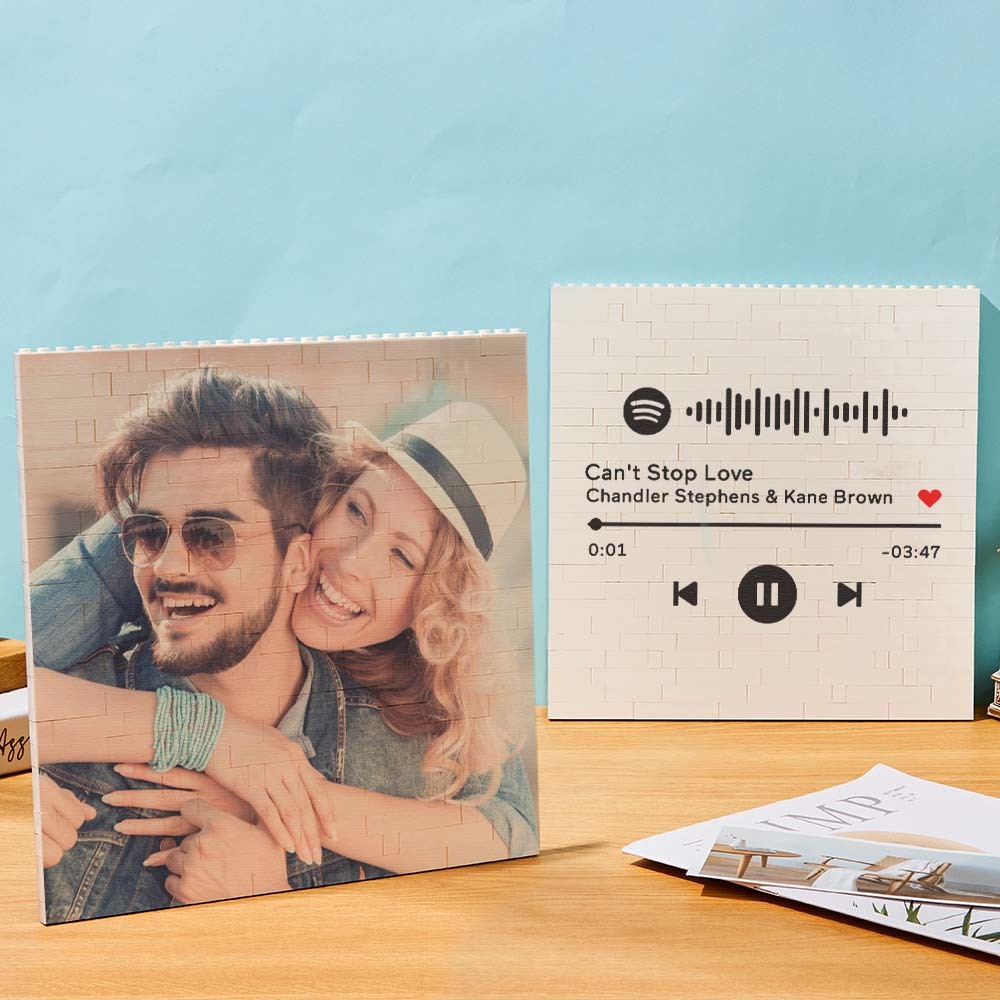 Personalized Building Brick Square Photo Block Music Code Custom Text Frame - Mycustombrickheadz