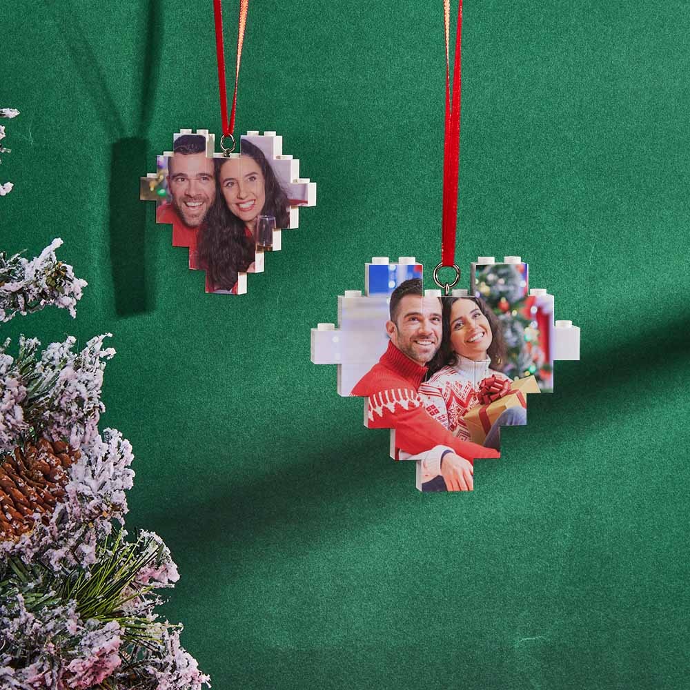 Christmas Ornament Personalized Building Brick Custom Music Code Heart Photo Block - Mycustombrickheadz
