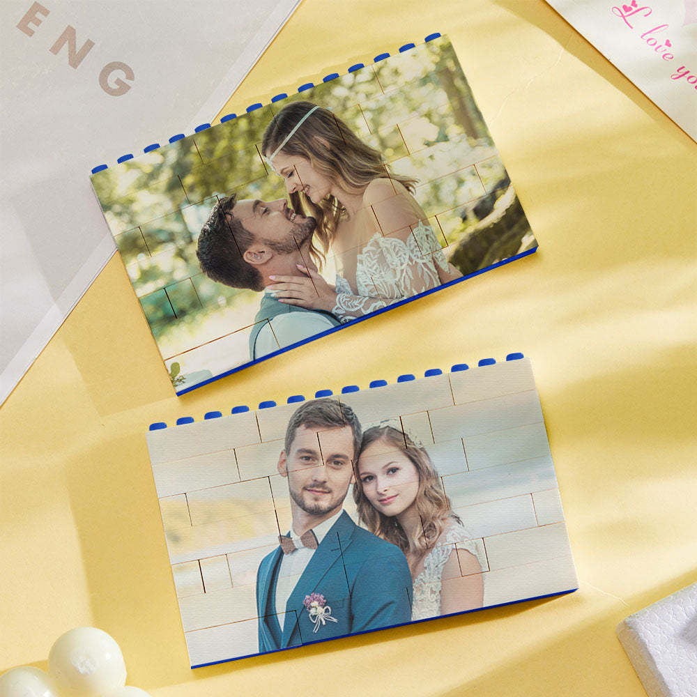 Custom Blue Building Block Puzzle Photo Bricks Gift for Lover - GiftLab